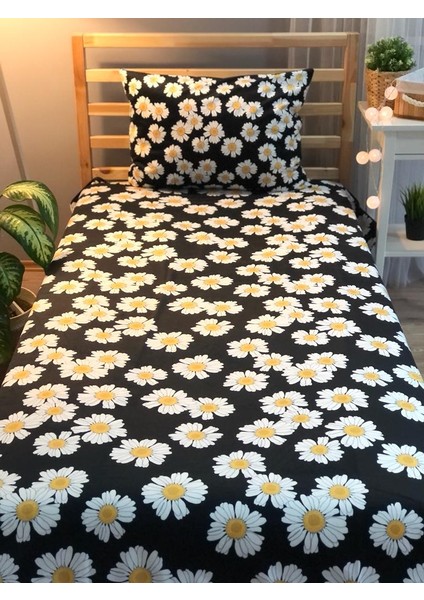 Evmila Dijital Baskılı Papatyalı Kadife Örtü Yastık Seti Lldcfp 45