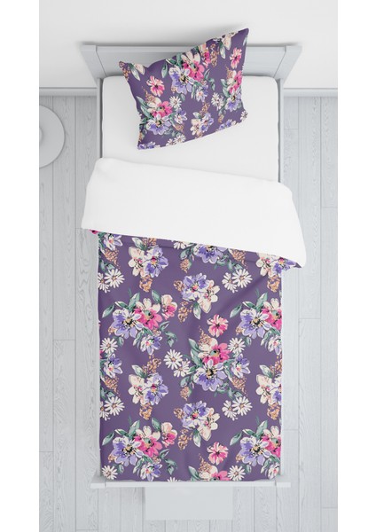 Evmila Dijital Baskılı Çiçekli Kadife Örtü Yastık Seti Lldcfp 101