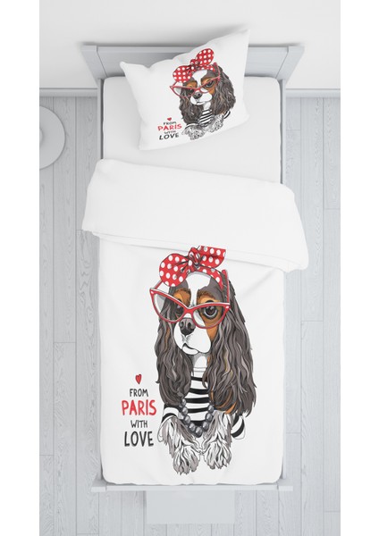 Dijital Baskı Sevimli Köpecik Örtü Yastık Seti 1552