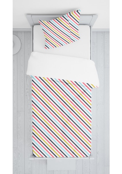 Evmila Dijital Baskılı Renkli Çizgiler Kadife Örtü Yastık Seti 1518