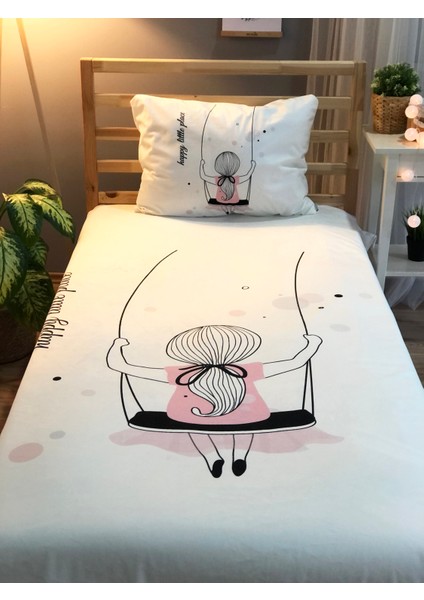 Evmila Dijital Baskı Salıncaklı Kız Kadife Örtü Yastık Seti 1582