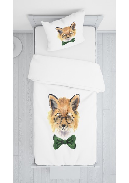 Evmila Dijital Baskı Sevimli Tilki Kadife Örtü Yastık Seti 911