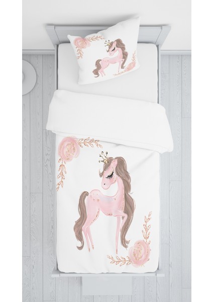 Dijital Baskı Sevimli At Örtü Yastık Seti 2000