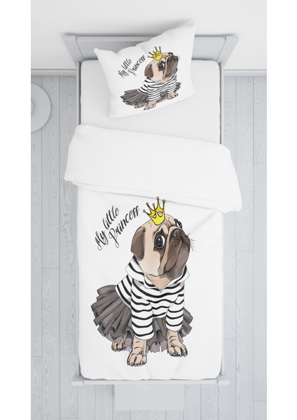 Evmila Dijital Baskı Sevimli Köpecik Kadife Örtü Yastık Seti 1545