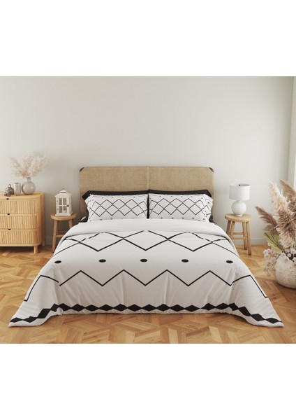 Geometrik Desen Baskılı Çift Kişilik 200X220 cm 2 Adet 50X70CM Nevresim Takımı - Beyaz fiyatları