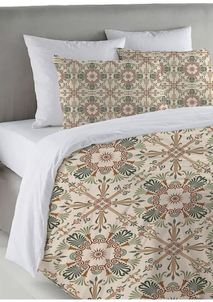 Modern Desen Baskılı Çift Kişilik 200X220 cm Nevresim Takımı - Kahverengi