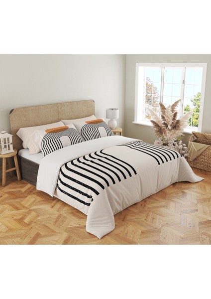 Geometrik Desen Baskılı Çift Kişilik 200X220 cm 2 Adet 50X70CM Nevresim Takımı - Beyaz fiyatları