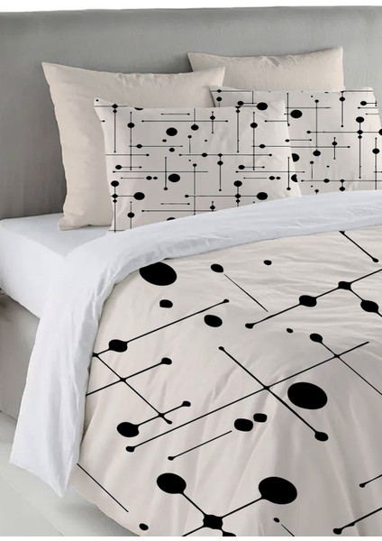 Modern Desen Baskılı Çift Kişilik 200X220 cm Nevresim Takımı - Krem