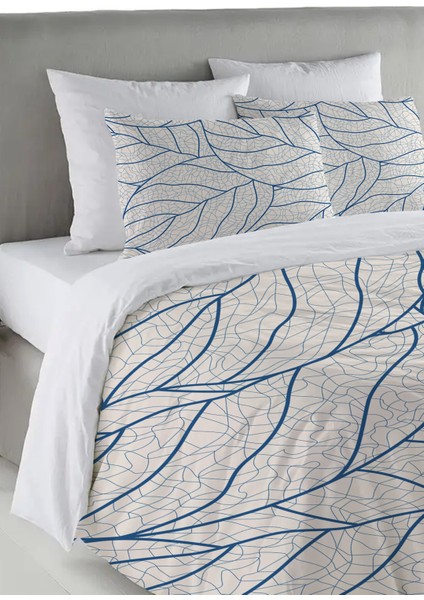 Yaprak Desen Baskılı Çift Kişilik 200X220 cm Nevresim Takımı - Krem