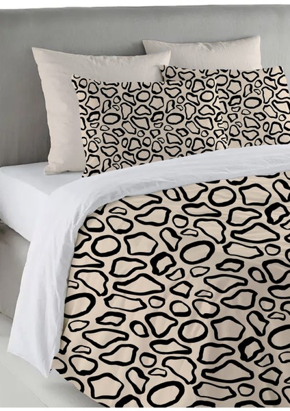 Geometrik Siyah Desen Baskılı Çift Kişilik 200X220 cm Nevresim Takımı - Kahverengi