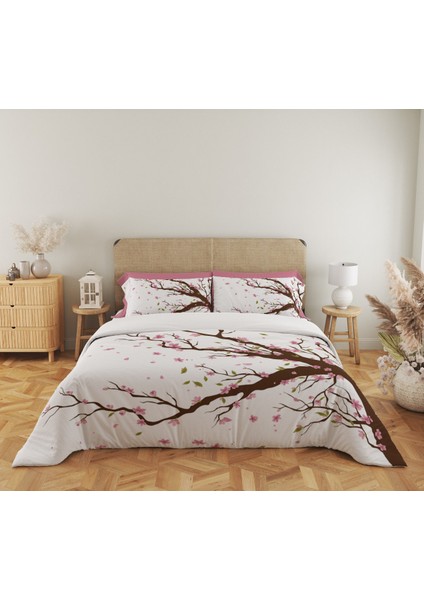 Ağaç Dal Desen Baskılı Çift Kişilik 200X220 cm 2 Adet 50X70CM Nevresim Takımı - Beyaz fiyatları