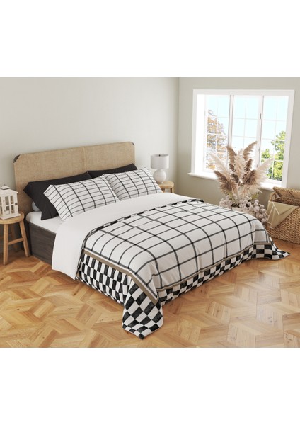 Geometrik Desen Baskılı Çift Kişilik 200X220 cm 2 Adet 50X70CM Nevresim Takımı - Beyaz fiyatları