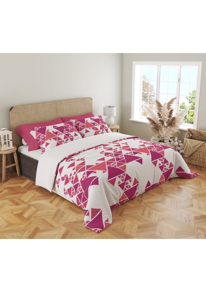 Pembe Üçgen Desen Baskılı Çift Kişilik 200X220 cm Nevresim Takımı - Pembe fiyatları