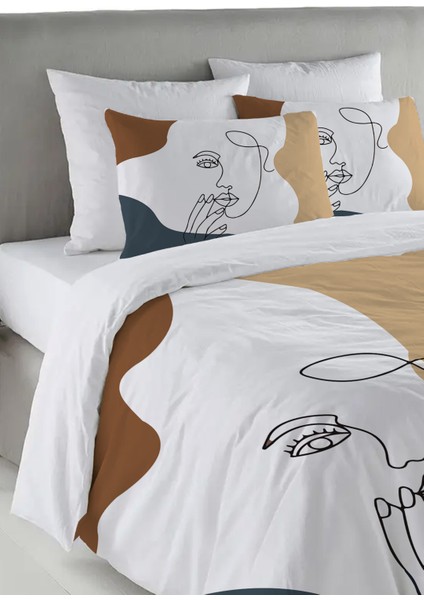 Kadon Silüeti Desen Baskılı Çift Kişilik 200X220 cm Nevresim Takımı - Beyaz