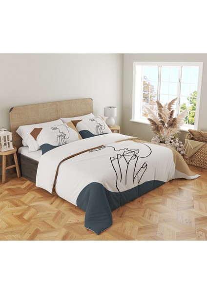 Kadon Silüeti Desen Baskılı Çift Kişilik 200X220 cm Nevresim Takımı - Beyaz fiyatları