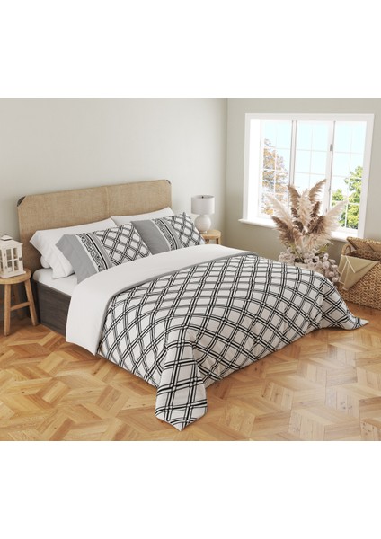 Geometrik Siyah Desen Baskılı Çift Kişilik 200X220 cm Nevresim Takımı - Beyaz fiyatları