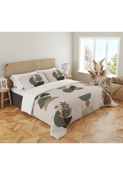 Geometrik Saksı Desen Baskılı Çift Kişilik 200X220 cm Nevresim Takımı - Kahverengi fiyatları