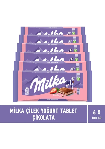 Çilek Yoğurt Tablet Çikolata 100 gr - 6 Adet