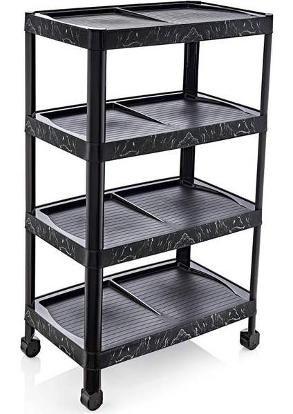 Ultra Lüks Model Siyah Mermer Desenli 4 Katlı Demonte Ayakkabılık 48X28 H:80CM 8 Çift Ayakkabı Için