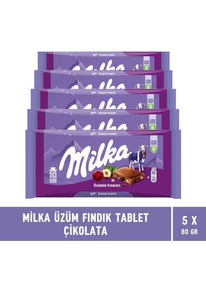 Üzüm Fındık Tablet Çikolata 80 gr - 5 Adet