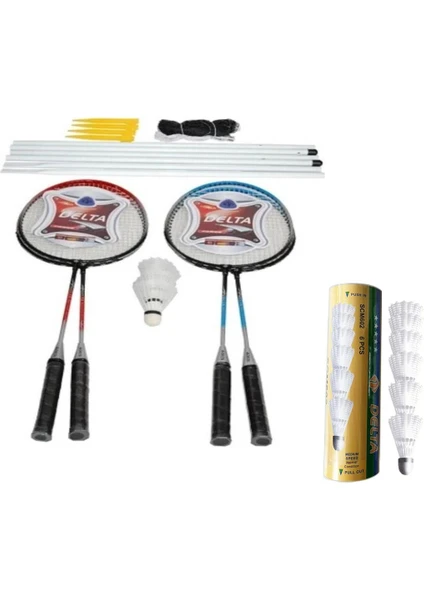 4 Adet Badminton Raketi + Çantası + File + Demir + 9 Adet Orta Hız Başlangıç Badminton Topu