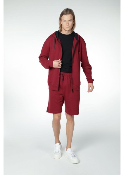 Erkek Kapüşonlu Fermuarlı Oversize Kalıp Sweatshirt Bordo fiyatları