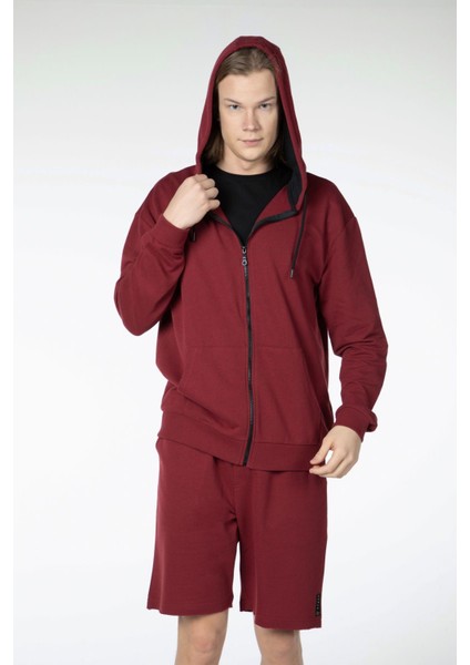 Erkek Kapüşonlu Fermuarlı Oversize Kalıp Sweatshirt Bordo fırsatları