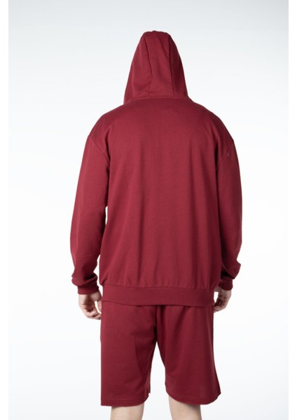 Erkek Kapüşonlu Fermuarlı Oversize Kalıp Sweatshirt Bordo