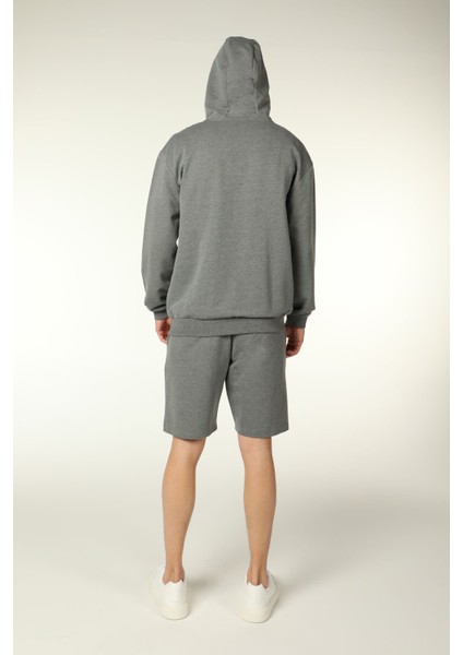 Erkek Kapüşonlu Fermuarlı Oversize Kalıp Sweatshirt Koyu Gri Melanj fırsatları