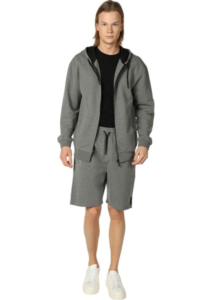 Erkek Kapüşonlu Fermuarlı Oversize Kalıp Sweatshirt Koyu Gri Melanj indirimleri
