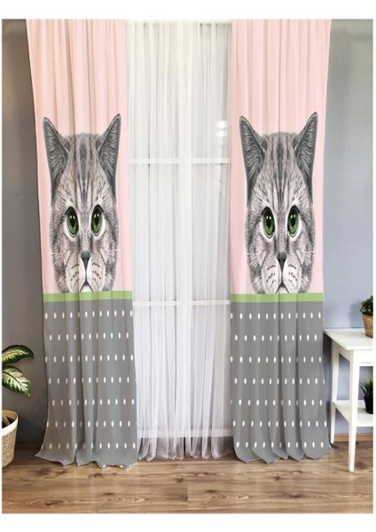 Kedi Desenli Çocuk Odası Fon Perde