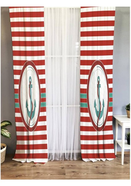 Gemi Çapası Desenli Çocuk Odası Fon Perde