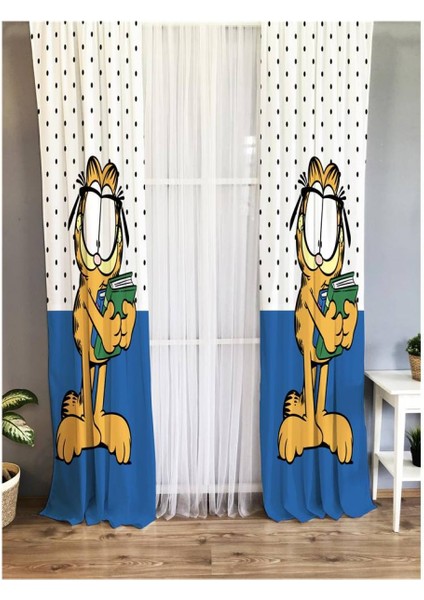 Kedi Desenli Çocuk Odası Kadife Fon Perde