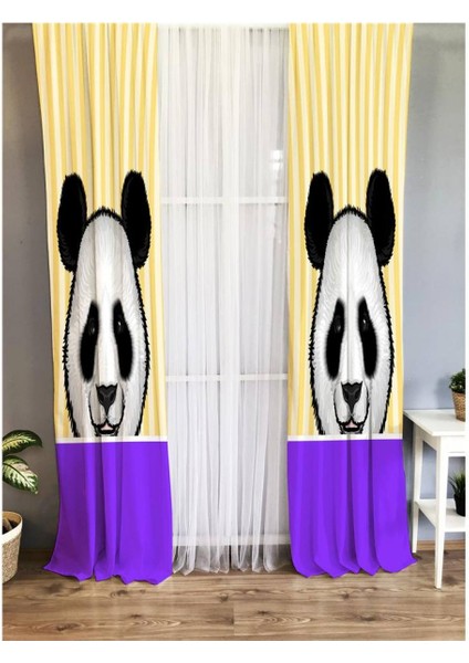Panda Desenli Çocuk Odası Fon Perde