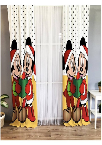 Fare Desenli Çocuk Odası Kadife Fon Perde