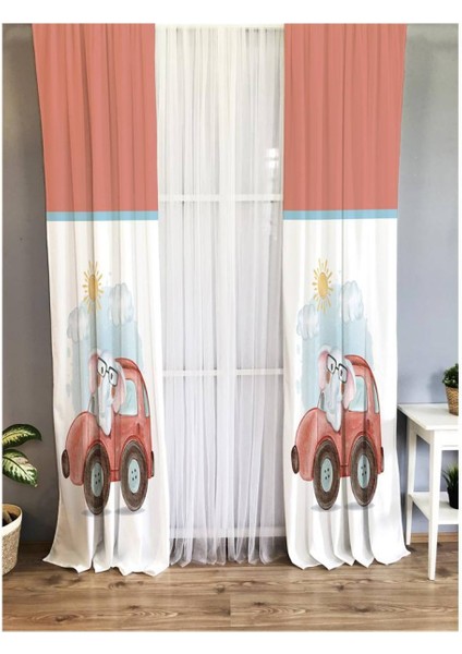 Araba Desenli Çocuk Odası Fon Perde