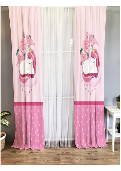 Unicorn Desenli Çocuk Odası Fon Perde