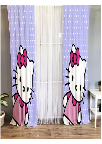 Kedi Desenli Çocuk Odası Fon Perde