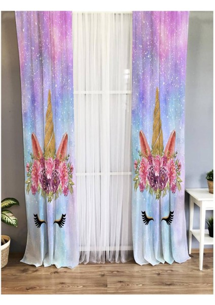 Unicorn Desenli Çocuk Odası Fon Perde