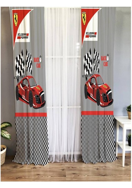 Araba Desenli Çocuk Odası Fon Perde