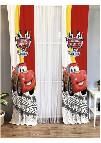 Araba Desenli Çocuk Odası Fon Perde