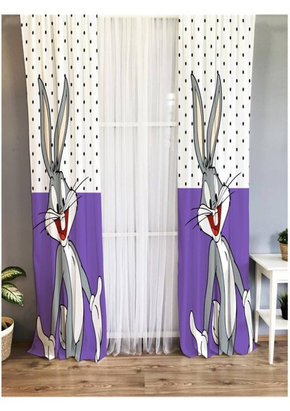 Tavşan Desenli Çocuk Odası Fon Perde