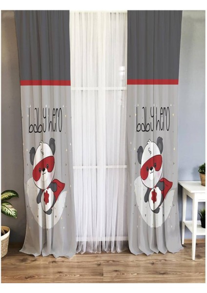 Panda Desenli Çocuk Odası Fon Perde