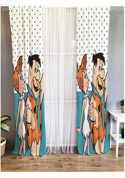 Taş Devri Desenli Çocuk Odası Fon Perde