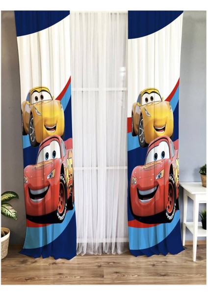 Arabalar Desenli Çocuk Odası Fon Perde