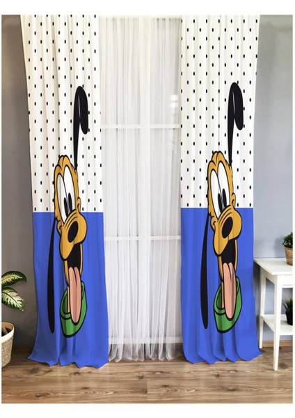 Köpek Desenli Çocuk Odası Kadife Fon Perde