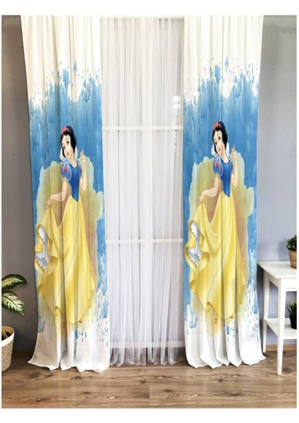 Prenses Desenli Çocuk Odası Kadife Fon Perde