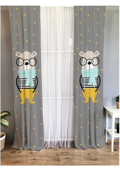 Ayı Desenli Çocuk Odası Fon Perde