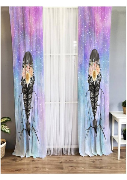 Kız Desenli Çocuk Odası Fon Perde