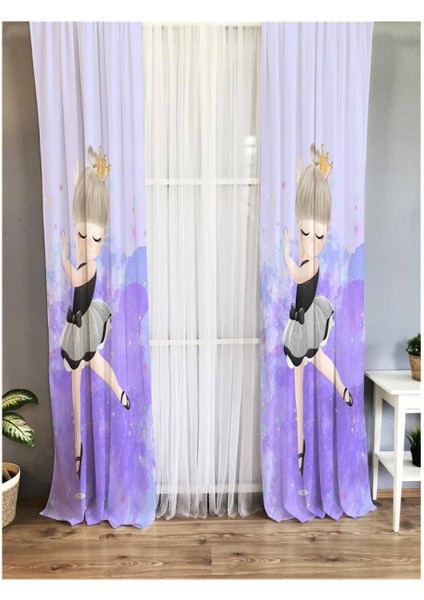 Balerin Desenli Çocuk Odası Fon Perde